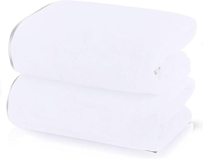 TENSTARS Silk Hemming Bath Towels for Bathroom Clearance - 27 x 55 inches - Light Thin Quick Drying - Soft Microfiber Absorbent Towel for Bath Fitness, Sports, Yoga, Travel, Gym - 2 Pack, White
