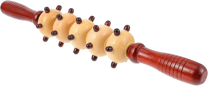 ibasenice Wooden Belly Roller Massager Spiked Five-roll Design, Portable Multipurpose Body Relaxing Fitness Roller for Muscle Massage and Pressure Point Therapy