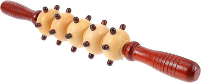 ibasenice Wooden Belly Roller Massager Spiked Five-roll Design, Portable Multipurpose Body Relaxing Fitness Roller for Muscle Massage and Pressure Point Therapy