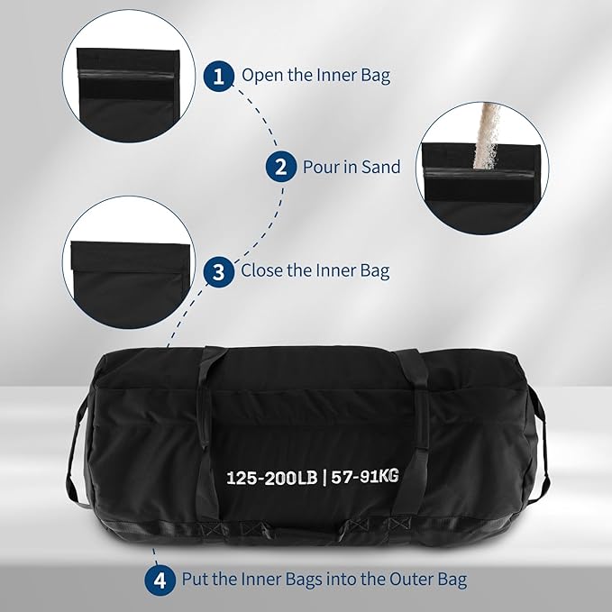 GarveeLife Workout Sandbag Unfilled - 5-200 LBS Heavy Duty Fitness Sandbag for Strength Training, Core & Full-Body Exercises | Adjustable Weight Home Gym