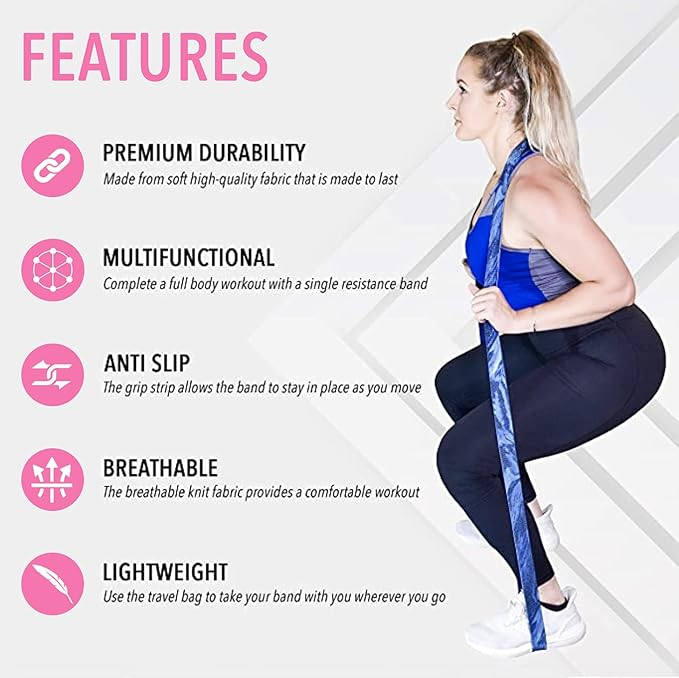 Vitality Flex Long Skinny Resistance Band Women’s Fitness – Non-Slip Fabric Full Body Exercise Band – Home Gym Fitness Strength Training Legs and Butt Workout