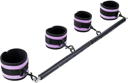 Heavy Duty Stainless Steel Expandable Spreader Bar with 4pcs PU Black--Pink Skull Pattern Detachable Adjustable Straps,Workout Bar for Home Indoor Gym Training Kit