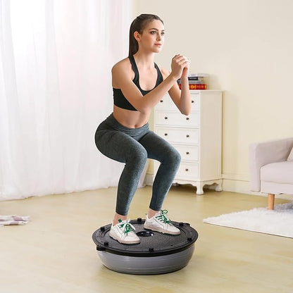 Half Exercise Ball Trainer 23 inch Balance Ball Trainer 1500lbs Capacity Stability Ball with Resistance Bands & Foot Pump, Strength Fitness Ball for Home Gym Full Body Workout