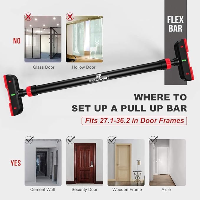 Door Pull Up Bar Doorway Chin Up Bar from 69-92 cm (27.1in-36.2in) Workout Equipment for Home Gym Upper Body Workout Non-Slip