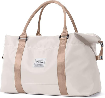 Gym Bag Womens Mens with Wet Pocket, Travel Duffel Bag for Plane, Sport Gym Tote Bags Swimming Yoga, Waterproof Weekend Overnight Carry on Bag Hospital Holdalls，Off White