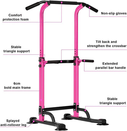 SogesHome Power Tower Pull Up Bar and Dip Station, Height Adjustable Dip Stand Exercise Machine for Home Gym, Multi-Functional Free Standing Strength Training Fitness Workout Station