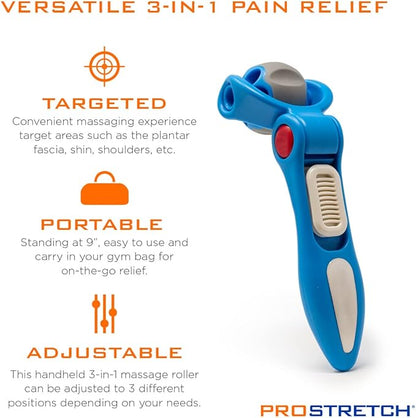 ProStretch Uno Fascia Muscle Roller, Portable & Adjustable Hand-Held Massage Tool for Muscle Recovery and Deep Tissue Therapy