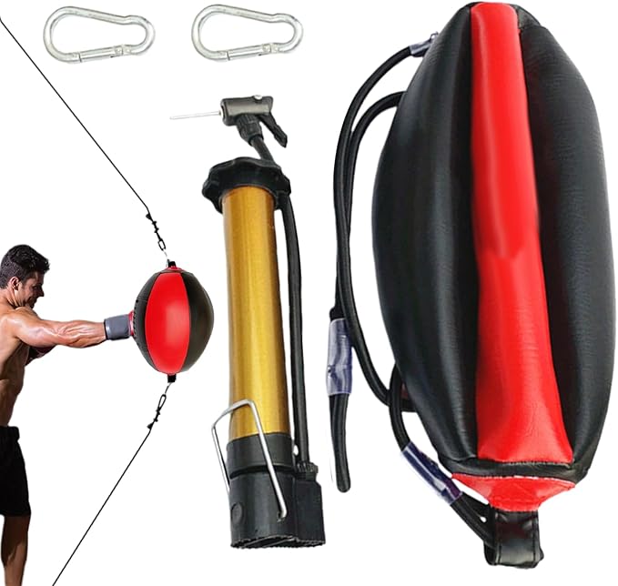 Reflex Boxing Ball, Punching Bag Set, Double End Feature Training Equipment, Pu Leather Ball with Carabiners and Headband, Speed and Reaction Hand Eye Exercise, Home Gym Use for Boxing 12x12 Inches