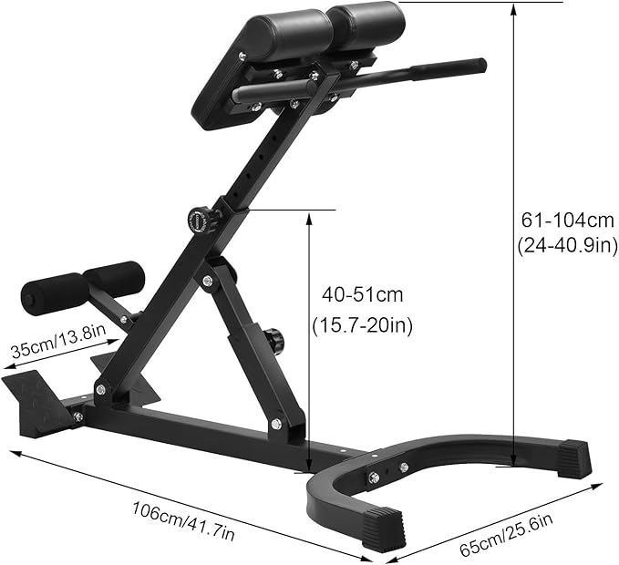 Roman Chair Hyperextension Bench, Hyperextension Bench for Strength Training Adjustable Back Extension Machine, Foldable Sit-Up Bench for Athletes, Core Work & Home Gym Workouts Fitness, 330 lbs Weight Capacity