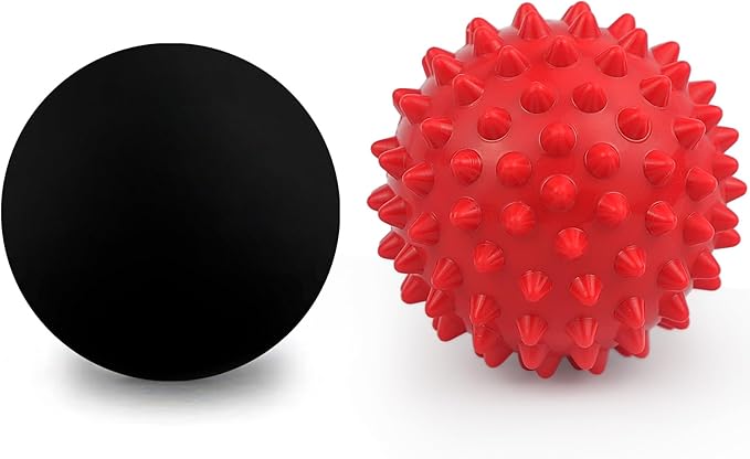 Massage Ball for Deep Tissue Therapy, Lacrosse Ball for Trigger Point and Myofascial Release, Muscle Knots, and Yoga Therapy (Black-Red)