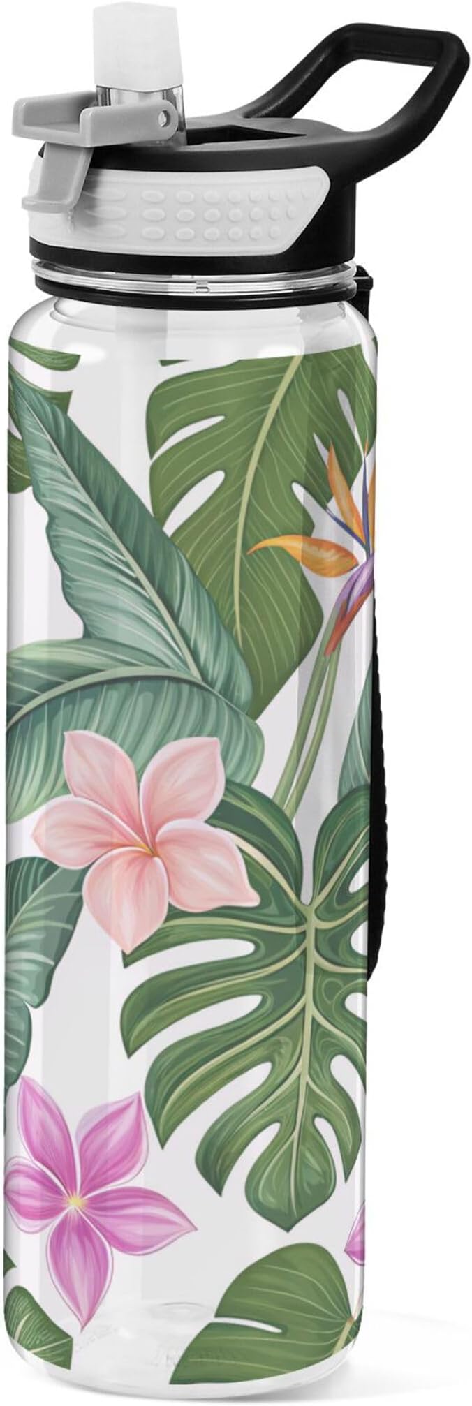 Burbuja Hawaiian Floral Palm Leaf 32 oz Water Bottle with Straw Lid, Leakproof & BPA Free Tritan Bottle for Gym Fitness Outdoor Sports