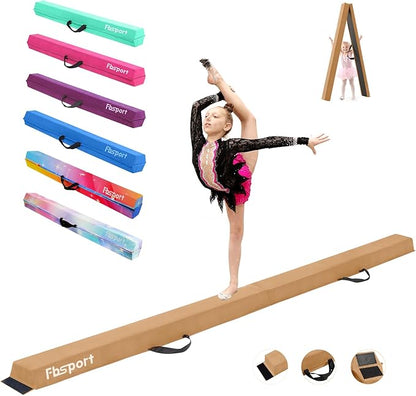 FBSPORT 8ft/9ft/9.5ft Balance Beam Folding Gymnastics Beam Foam Balance Floor Beam Equipment for Kids Adults, Suede Cover Anti Slip Base with Carry Bag for Home School Gym Training