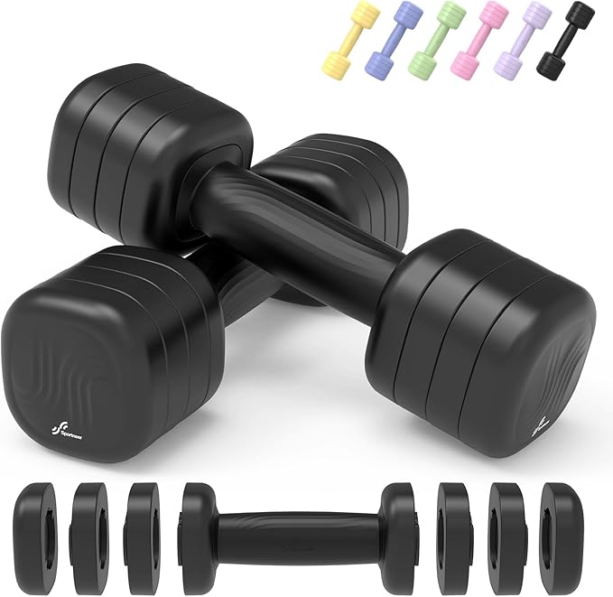 Adjustable Dumbbell Set of 2: Sportneer 4 in 1 Free Weights Dumbbells Set for Women, Hand Weights for Women at Home, Each 2lb 3lb 4lb 5lb Weights with Soft Rubber Handle for Home Gym Exercise Training