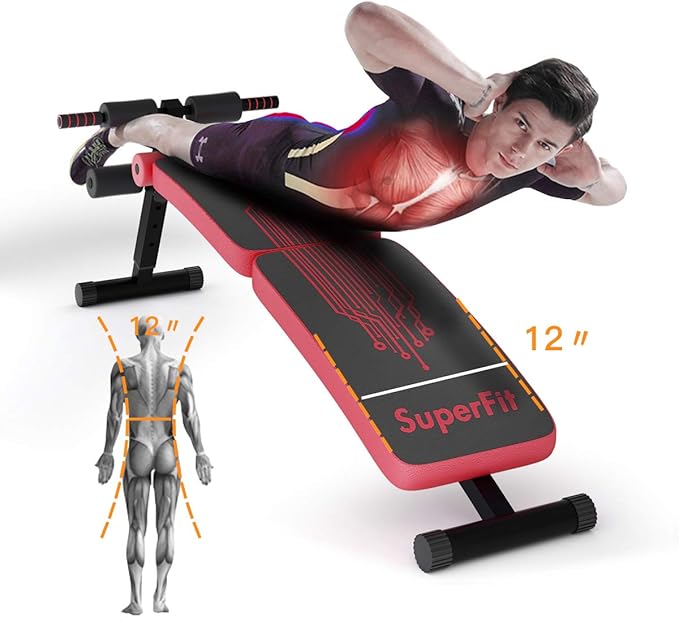 GYMAX Adjustable Sit up Bench, Folding Abdominal Training Slant Bench with Reserve Crunch Handle, Curved Decline Ab Bench for Home/Gym