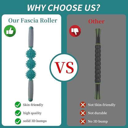 Fascia Muscle Roller, Cellulite Massager Fascia Roller for Cellulite and Sore Muscles, Leg, Back, Pressure Trigger Point Body Roller Deep Tissue Massage Stick Tools, 3 Massage Balls, Dark Green