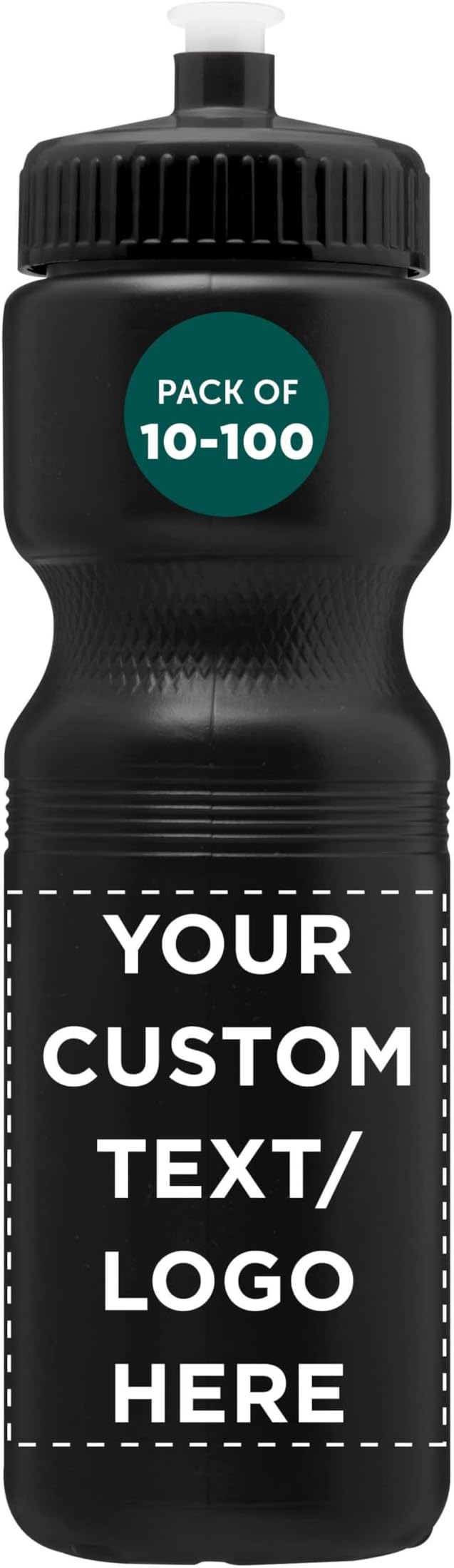 DISCOUNT PROMOS 28 oz. Custom Push Cap Plastic Water Bottles Set of 10/50/100, Personalized Bulk Pack - Perfect for Gym, Hiking, Camping, Outdoor Sports - Black