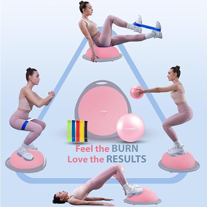 Half Balance Ball Trainer, Inflatable 19/23 Inch Half Exercise Ball with Resistance Bands and Pilates Ball, Non-Slip 660lbs Capacity Yoga Ball for Home Gym Full Body Workouts