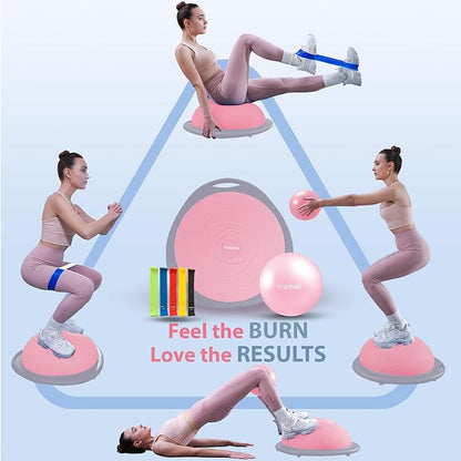 Half Balance Ball Trainer, Inflatable 19/23 Inch Half Exercise Ball with Resistance Bands and Pilates Ball, Non-Slip 660lbs Capacity Yoga Ball for Home Gym Full Body Workouts