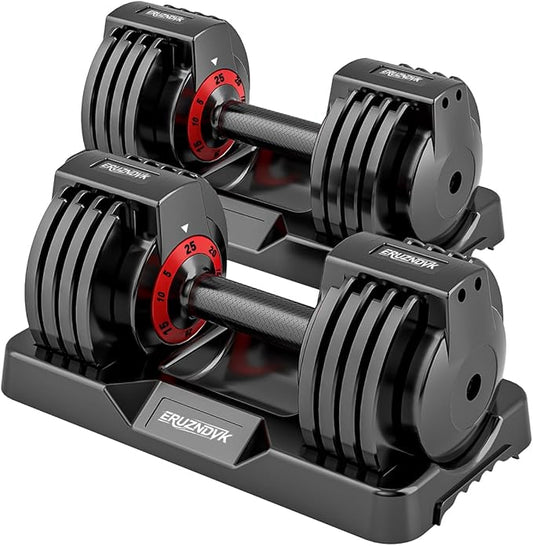 25/55lb Pair Adjustable Dumbbell Set, Adjustable Dumbbells Set of 2, 5 in 1/10 in 1 Free Weights Dumbbells Set with Anti-Slip Texture Handle, Weight Set For Home Gym Suit both Men and Women