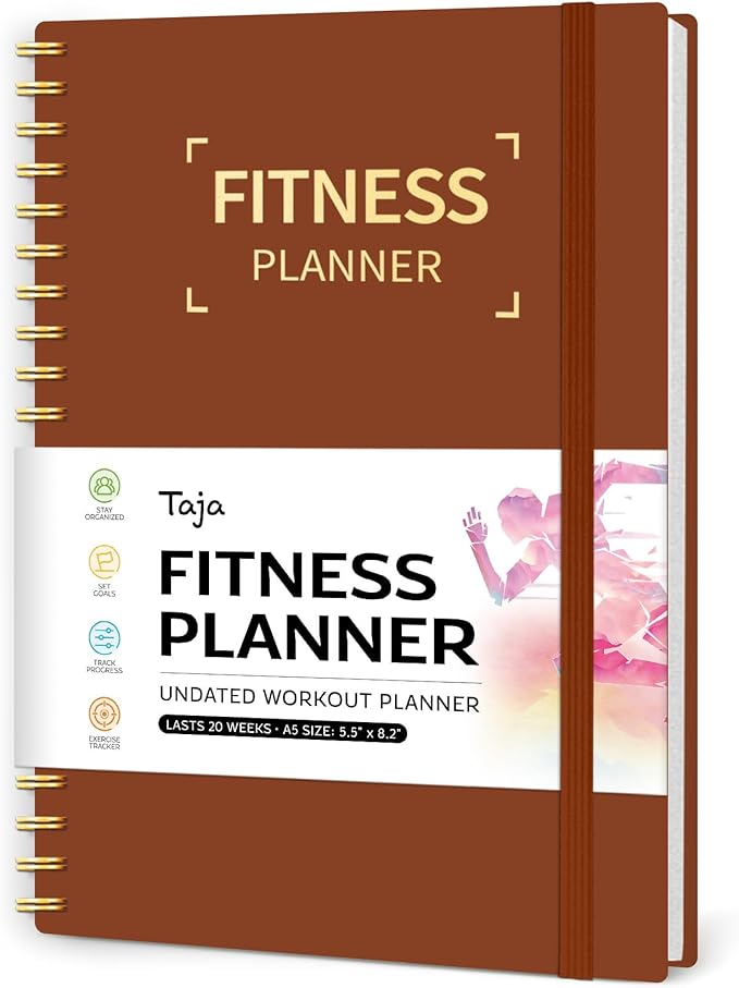 Fitness Workout Journal for Women & Men, A5(5.5" x 8.3") Workout Log Book Planner for Tracking, Progress, and Achieving Your Wellness Goals-Rust Brown