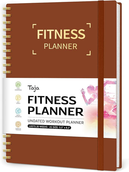 Fitness Workout Journal for Women & Men, A5(5.5" x 8.3") Workout Log Book Planner for Tracking, Progress, and Achieving Your Wellness Goals-Rust Brown
