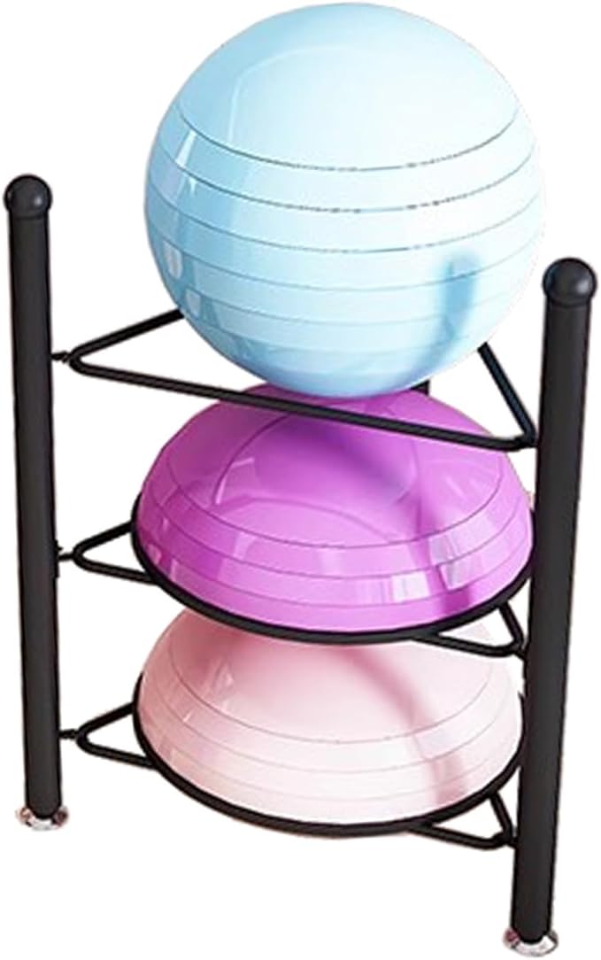 Exercise Half Balance Ball Trainer Holder Storage Rack - Home Fitness Gym Workout Equipment 3/5/6/7 Tier Floor Stand Corner Storage Organizer for Basketball Bowling Medicine Yoga Bosu Balls(Black,3 la