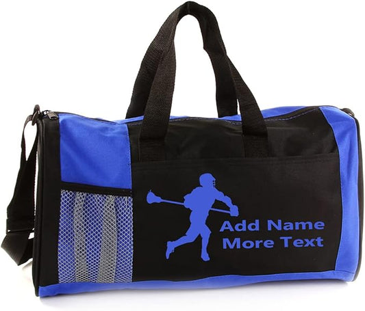 KishKesh Personalized Sport Duffel Bag – Ideal for Lacrosse Players, Gym, Travel, Training & Workout Essential for Male – Durable, Customizable Name & Text for Kids and Adults – Blue, 18" X 10" X 8"