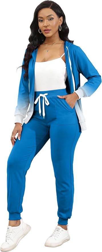 CLOCOR Track Suits for Women Set - Casual 2 Piece Outfits Sweatsuit Pocket Hoodies Long Sleeve with Patchwork Pants Set