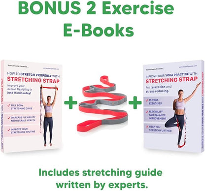 sport2people Stretching Strap for Yoga, Flexibility, Rehabilitation - 2 Free Exercise Ebooks - Get Flexible with 12-Loop Stretch Band for Rehab, Recommended by Physical Therapists and Trainers