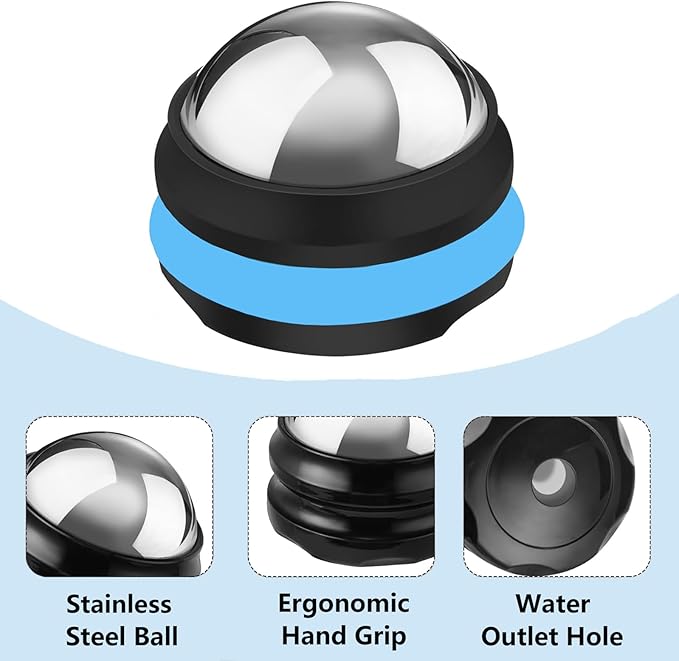 Cold Massage Roller Ball, Stainless Steel Massage Ball for Cold & Heat Therapy Relief, Roller for Muscles Deep Tissue, Free Rolling Removable Gel Ball for Pain Relief