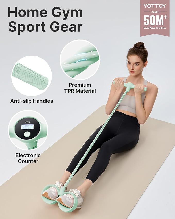 YOTTOY Smart Foot Pedal Puller with Digital Counter, Pedal Puller Resistance Band System with Handles for Full Body Stretching Yoga Home Workout