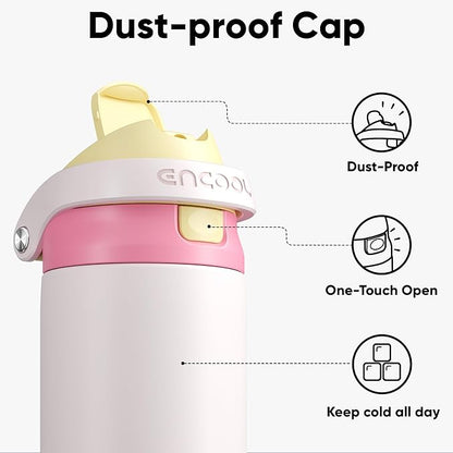 ENCOOL Leakproof Insulated Water Bottle with Straw Dual-Sip Water Bottle Bag-Safe Design for Work, Commute & Gym – Keeps Drinks Cold All Day, 24 oz, Butter Rose