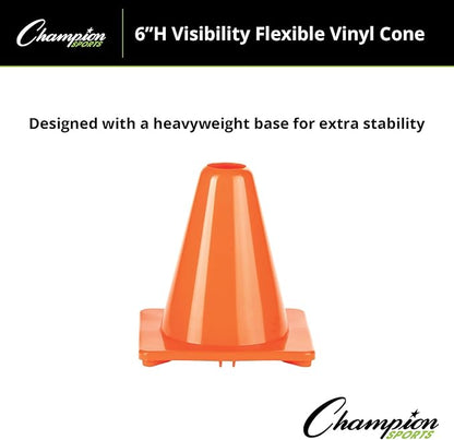 Champion Sports High Visibility Flexible Vinyl Cones for Sports Training, Agility Drills, Field & Gym Marking Sets