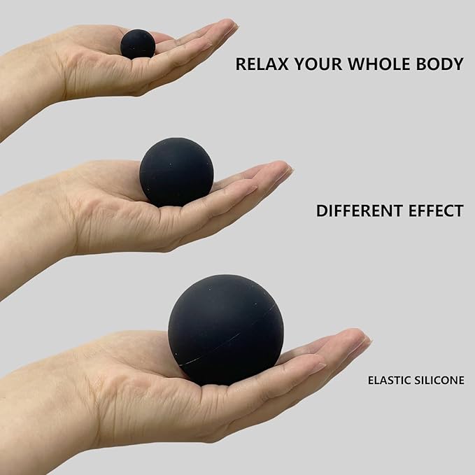 Set of 3 Massage Balls of Different Sizes, Therapy Ball for Muscle Relief and Yoga Relaxation, Massage Ball for Back,Hands and Feet (Black)