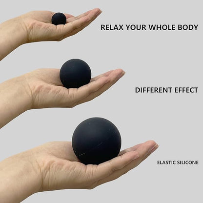Set of 3 Massage Balls of Different Sizes, Therapy Ball for Muscle Relief and Yoga Relaxation, Massage Ball for Back,Hands and Feet (Black)