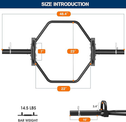 Hex Trap Bar 2-Inch Olympic Weightlifting Barbell,48.6" Deadlift Bar for Squats,Shrugs,Push-Ups,400Lbs Weight Capacit Suitable Home Gym Equipment Workouts for Beginners,Women,Men-Multiple Colors