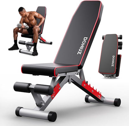 Weight Bench, Adjustable Workout Bench Press Set for Home Gym Strength Training, Easy Assembly Foldable Training Lifting Bench for Small Space Apartment Room, Max Load 750