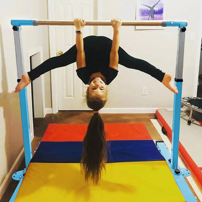 Gymnastics Bar for Kids Girls Ages 3-15 with Ring for Home Indoor Training Equipment- Steady Steel Construction, Anti-Slip, Easy to Assemble, 3' to 5' Adjustable Height