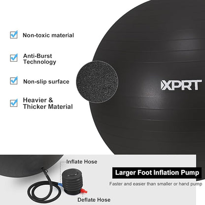 XPRT Fitness Exercise Ball (55/65/75cm) - Yoga Ball for Home Gym Workout, Physical Therapy, Balance, Stability Training - Office Ball Chair with Quick Pump (5 Colors)