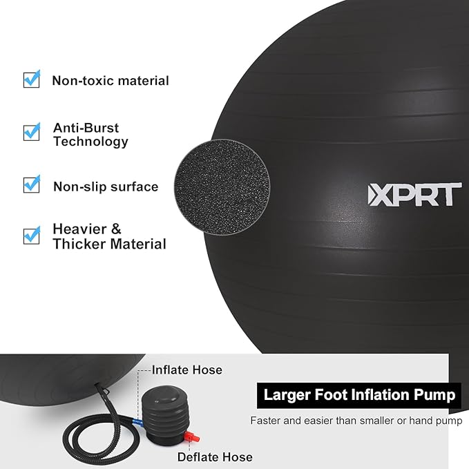 XPRT Fitness Exercise Ball (55/65/75cm) - Yoga Ball for Home Gym Workout, Physical Therapy, Balance, Stability Training - Office Ball Chair with Quick Pump (5 Colors)