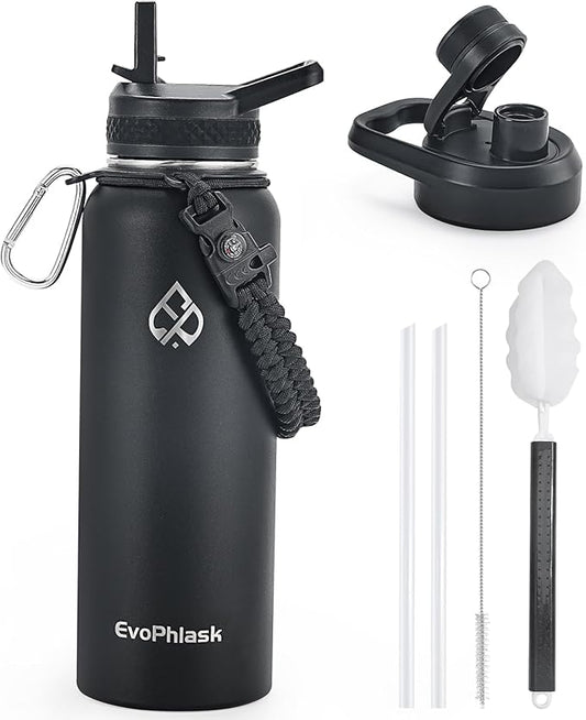 40 oz Insulated Water Bottle(Cold for 48Hrs), Large Stainless Steel Water Bottle BPA Free, Leak Proof Metal Water Jug for Sport, Hiking, Camping, Travel, Matte Black