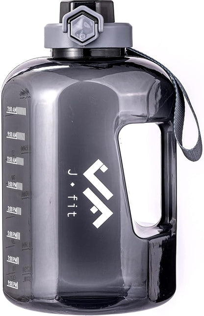 JFIT BPA Free Reusable Sports Water Bottle w/Time Markers, Leakproof Flip-Top Lid & Carry Strap – Durable PETG, 2.28" Wide-Mouth for Ice – Eco-Friendly, Odor-Free & Easy to Clean