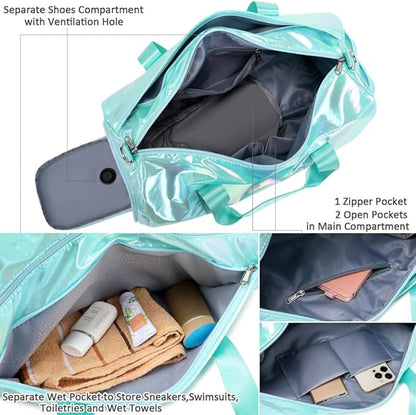 Gym Bag for Girls Sports Duffle Bag for Teen Girls Dance Bag with Shoes Compartment Wet Pocket Overnight Sleepover Bag Travel Duffle for Girls Teens
