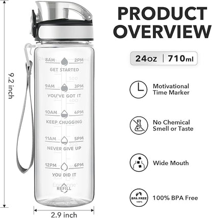 Enerbone Water Bottle, Leakproof BPA & Toxic Free, Motivational Water Bottle with Times to Drink and Straw, Fitness Sports Water Bottle with Strap for Office, Gym, Outdoor Sports
