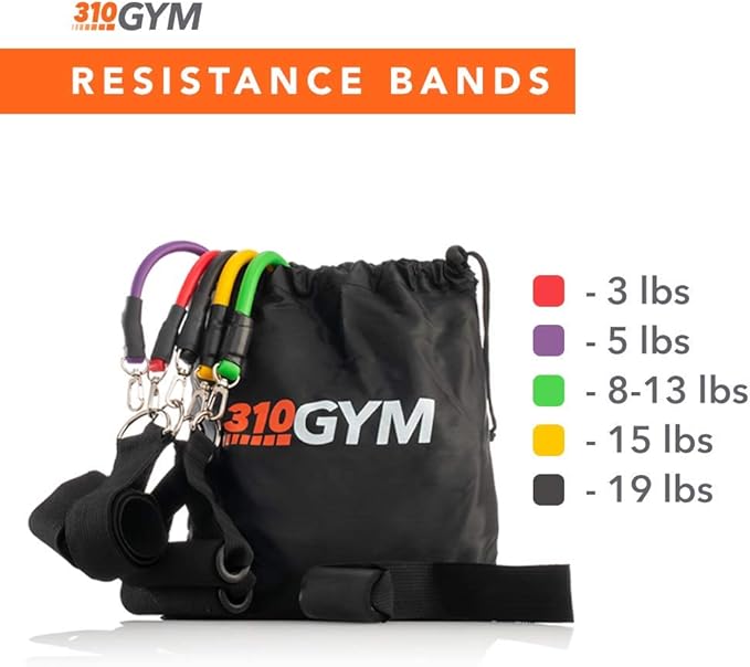 310 Nutrition Gym Kit - 5-Piece Latex Resistance Band Set with Handles, Door Anchor & Carry Bag | Full-Body Home Workout System for Strength, Mobility & Toning