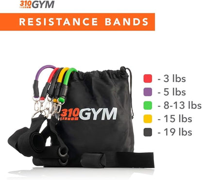 310 Nutrition Gym Kit - 5-Piece Latex Resistance Band Set with Handles, Door Anchor & Carry Bag | Full-Body Home Workout System for Strength, Mobility & Toning