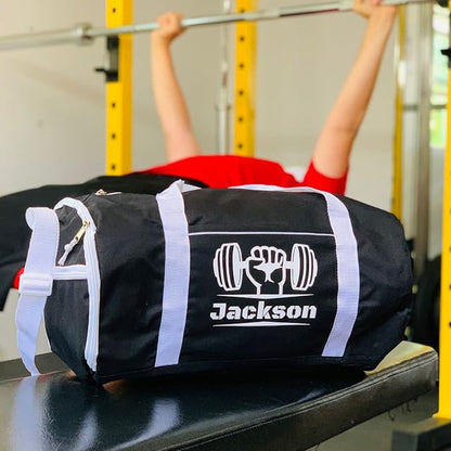 Personalized Sport/Gym Roll Duffel Bag - Fitness & Weight Training Black 18"