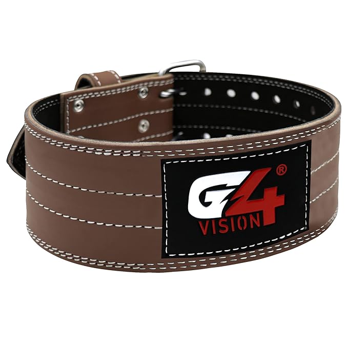 G4 Vision Genuine Leather Power Weight Lifting Adjustable Belt 4" Gym Fitness Bodybuilding Back Support Weightlifting Heavy Workout (Medium, Brown)