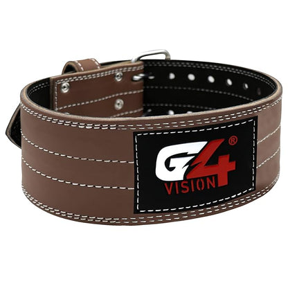 G4 Vision Genuine Leather Power Weight Lifting Adjustable Belt 4" Gym Fitness Bodybuilding Back Support Weightlifting Heavy Workout (Medium, Brown)