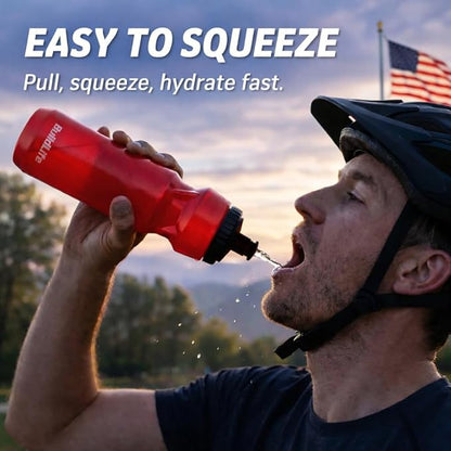 BuildLife 2 Pack Sports Water Bottle - Hockey Water Bottle with Long Straw and 2 lids (Straw and Squeeze) for Helmet Sports Hockey, Lacrosse, Football, Boxing, BPA Free,Dishwash Safe (Red)